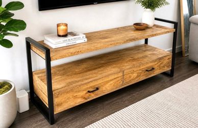 Industrial Mango Wood and Metal TV Stand