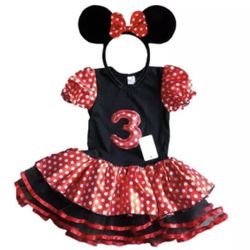 Minnie Mouse Red Birthday Dress 3 Years Old + FREE Headband Girl Baby Toddler