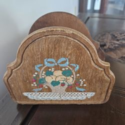 Antique Hand Painted Wooden Napkin Holder 