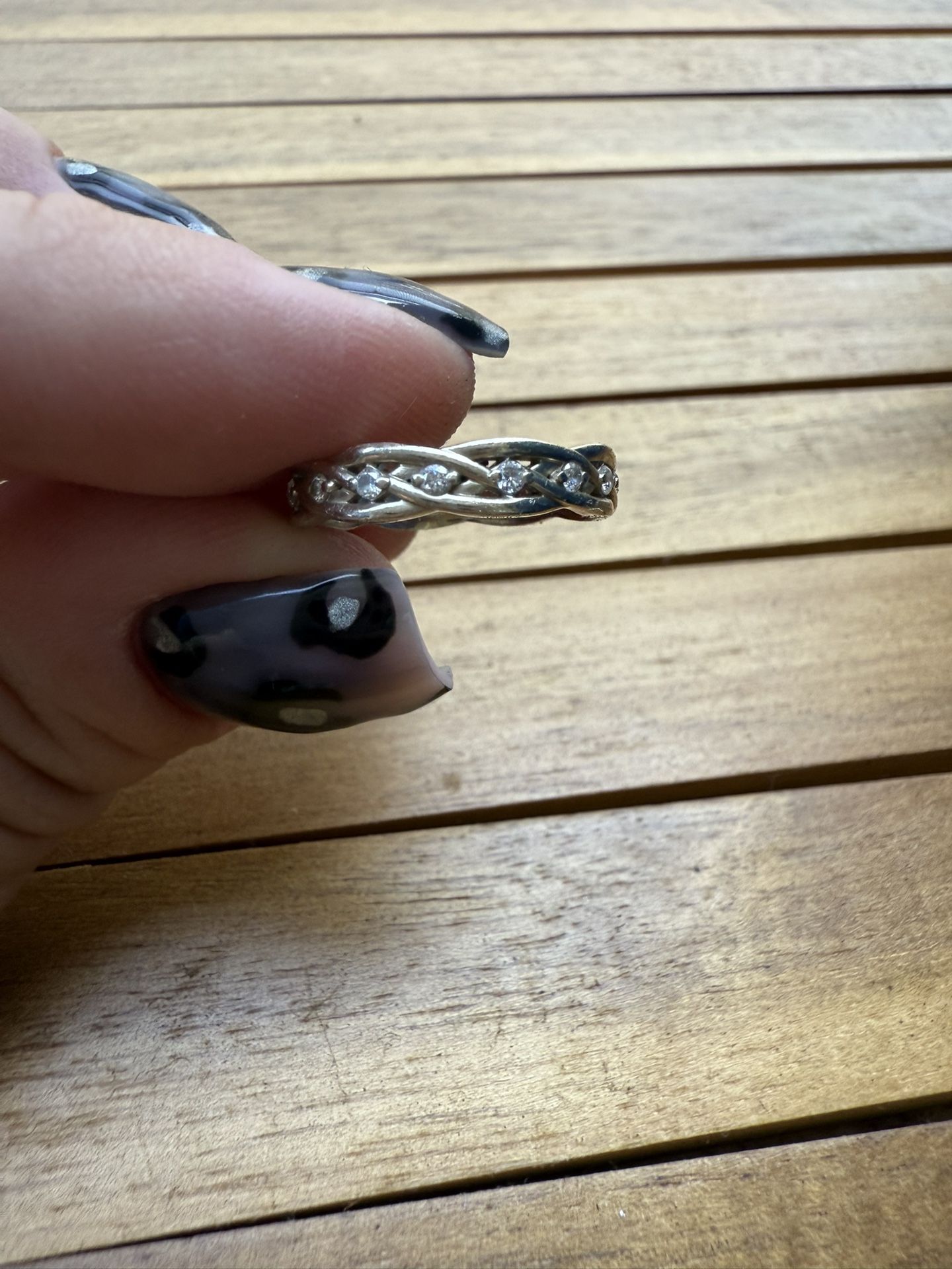 14k white gold ring with moissanites