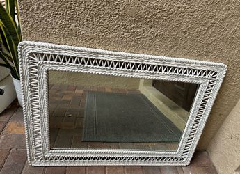 White Wicker Framed Wall Mirror