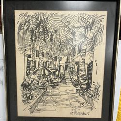 C.J.P Le Quirdre Framed Ink Palm Tree Art