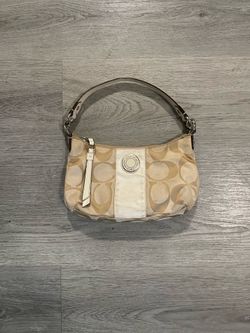Vintage Coach Womens Signature Stripe Demi Beige/White Shoulder Bag