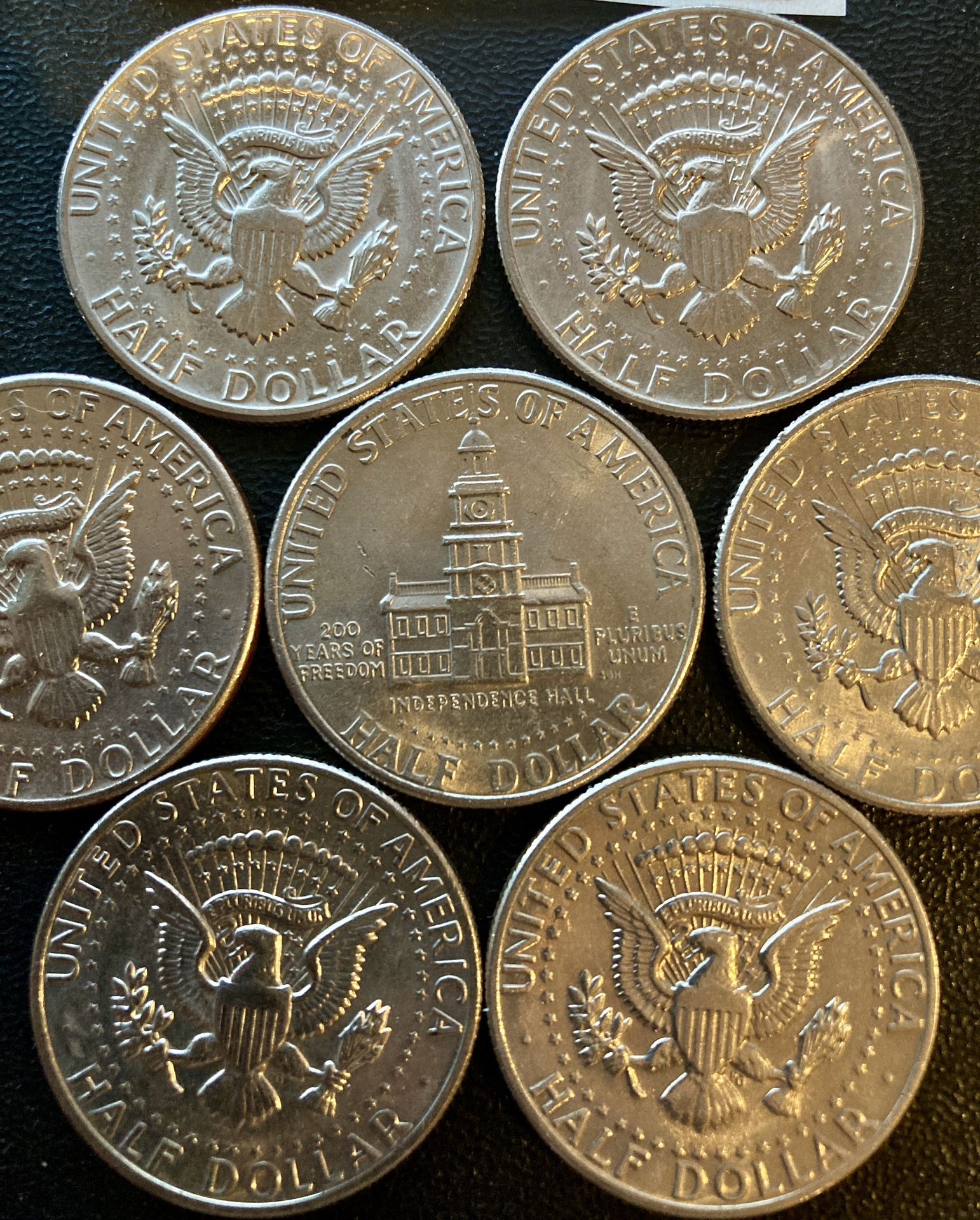 Seven (7) Kennedy Large Half Dollars 1970s w/Bicentennial 1976 US Coins Vintage