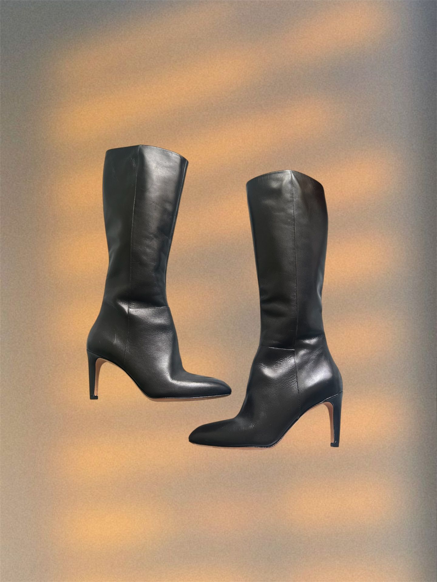 Via Spiga Black Leather Knee-High Heel Boots