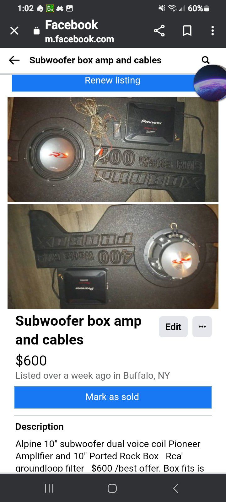 2x 10" Sybwoofer , Single  10" Aero Ported Pro Box  (Car, Truck, SUV) Ground Loop Module  Pioneer Amplifier , Rca Jacks