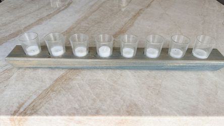 Wood Candle Holder w/ 8 Glass Votives