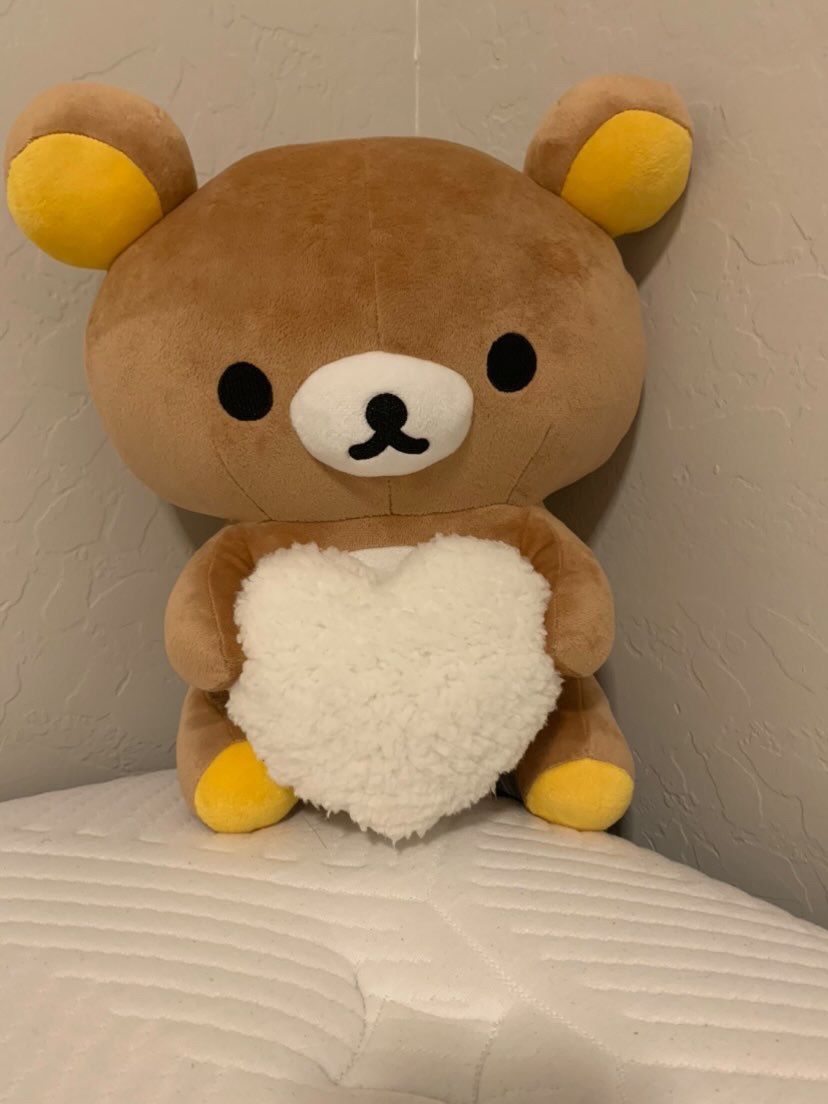  San-X Rilakkuma White Fluffy Heart Plush 14” Large Stuffed Animal Teddy Bear NWT