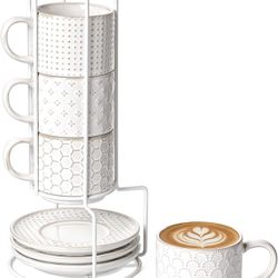 Stackable Cappuccino Cups with Saucers and Stand