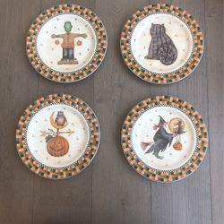 Set Of 4 Halloween Plates Sakura ONEIDA Debbie Mumm 2001