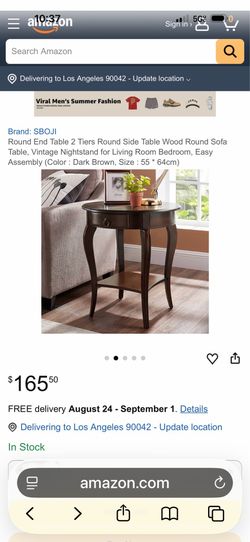 Round End Table 2 Tiers Round Side Table Wood Round Sofa Table, Vintage Nightstand for Living Room Bedroom, Easy Assembly (Color : Dark Brown, Size : 