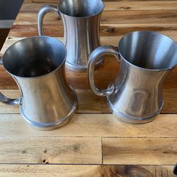 3 Vintage Revere Pewter Glass Bottom Mugs