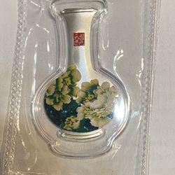 NEW Chinese Yellow &Green  Flower Vase 10 Gram .999 Silver Colorized Art Bar