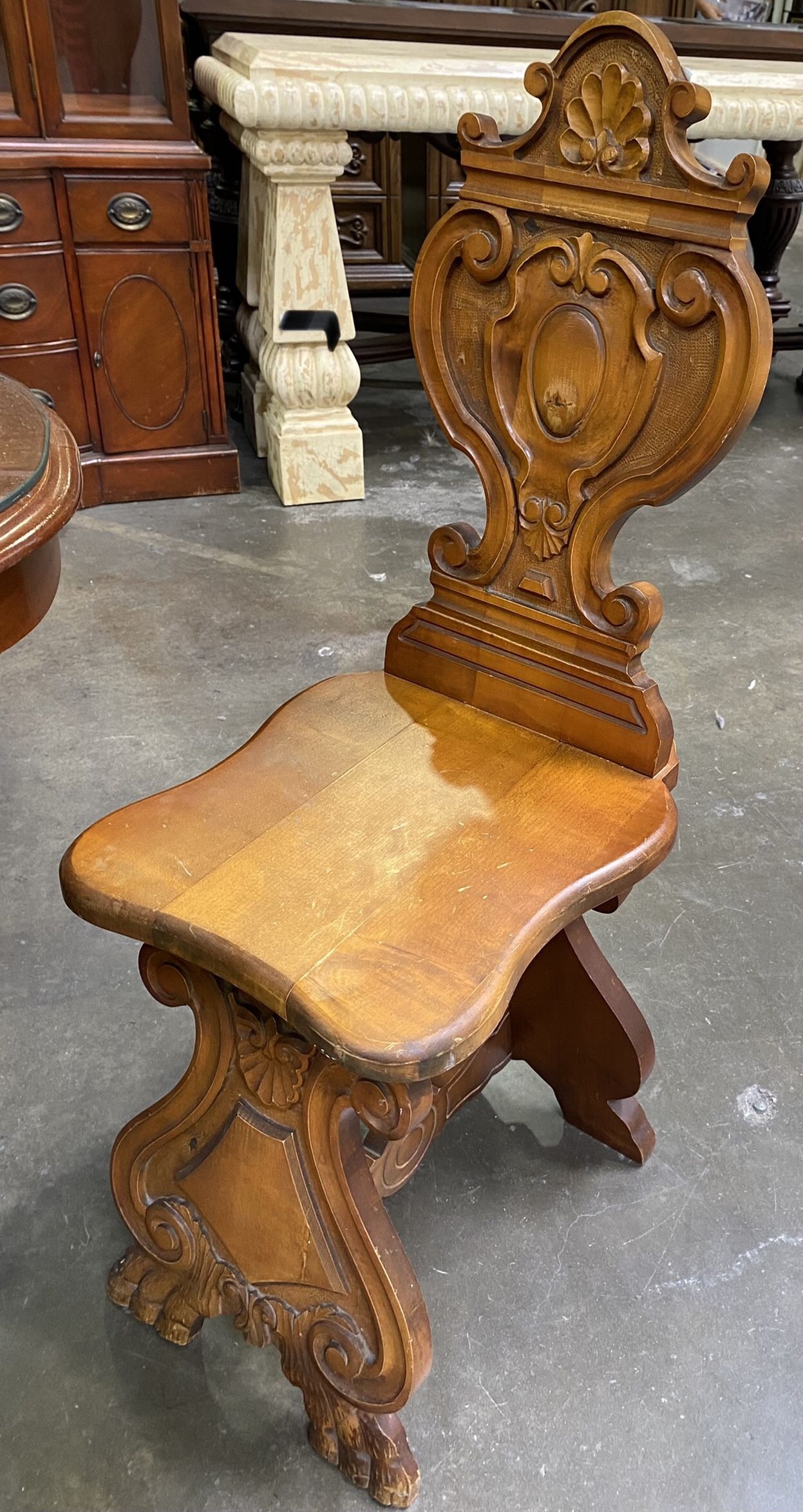 19th Century Pair of Italian Sgabello Carved Chairs 
