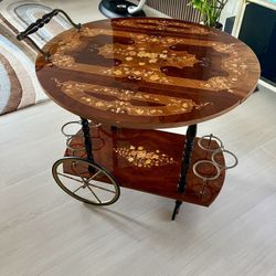 Vintage Italian Artistic Inlaid Wood Bar Cart