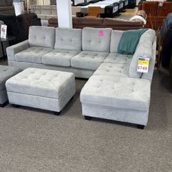 SPECIAL!!!! 2pc Sectional with Storage Ottoman Available In 3 Colors 