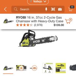 RYOBI 16 INCHES CHAINSAW GAS WITH HEAVY DUTY CASE BRAND NEW 
