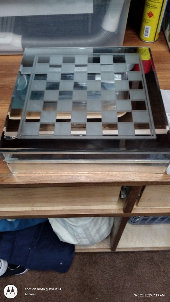 Glass Chess Box And Game Pieces