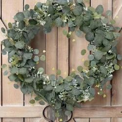  5 Pcs Eucalyptus Wreath, 5.7ft Artificial Mixed Eucalyptus Leaf Garland, Green Wreath Hanging Plants For Farmhouse Tabletop Centerpiece