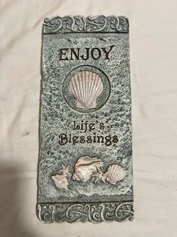 Enjoy Life's Blessings Stone Plaque with Seashells