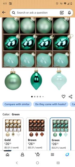 New In Box Set Of 12 Green Glass Ornaments $10