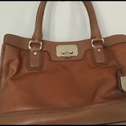 Vintage NEW Condition Coke Haan Handbag Brown Leather Top Handles Crossbody Satchel Gold Hardware