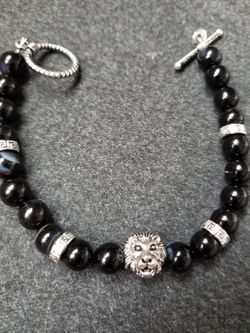 Gemstone Bracelet with Lion Head