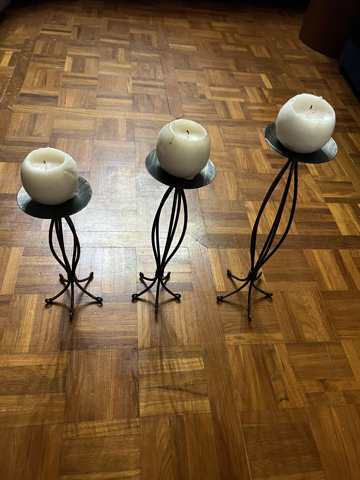 3 Metal Candle Holder With Scrollwork Base 10” 12” 14” Tall