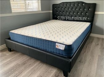 Full Black Crystal Button Bed With Ortho Mattress Included