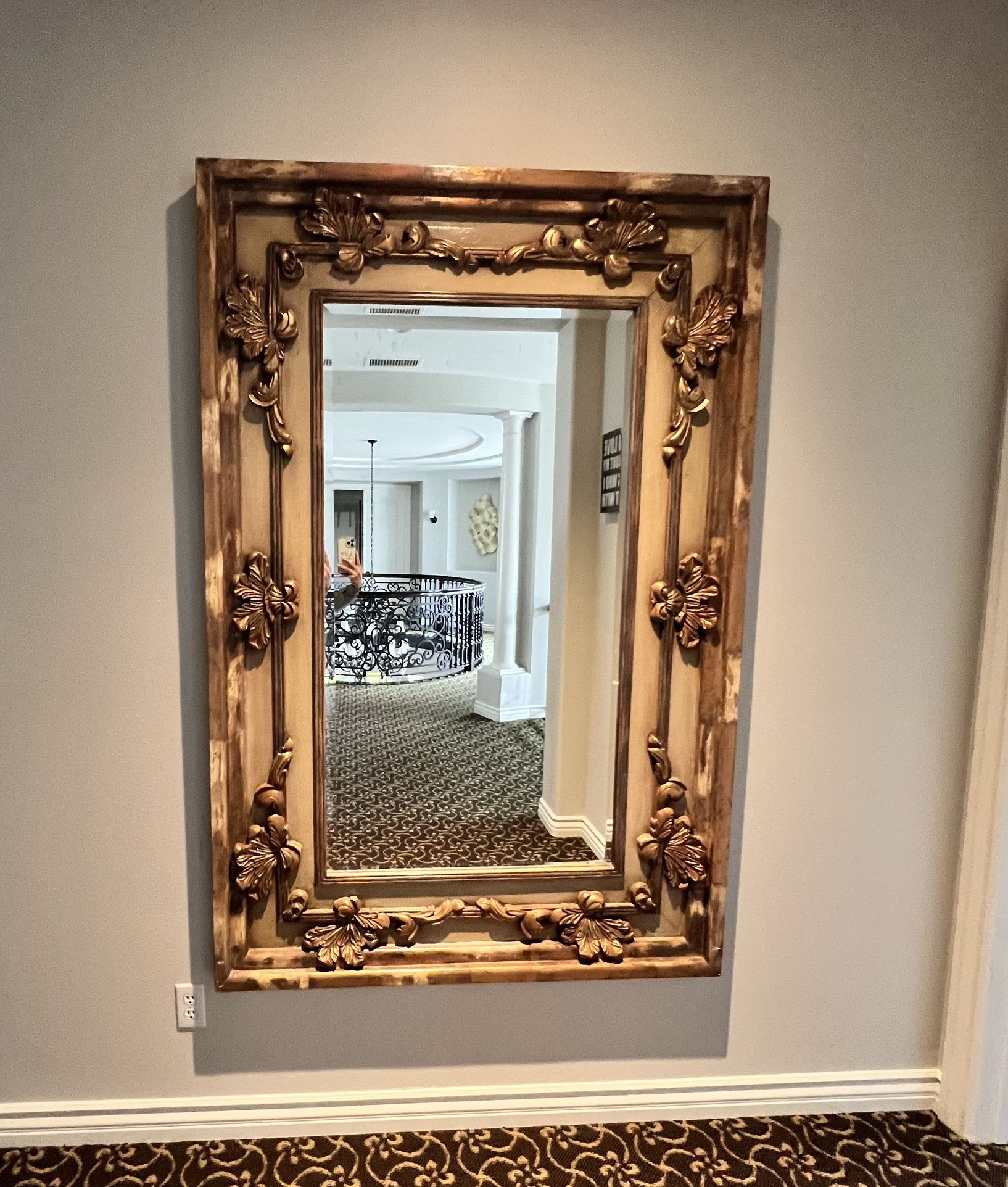 4’ X 6’ Solid Wood Custom Oversized Hand Carved Mirror Wood And Gold