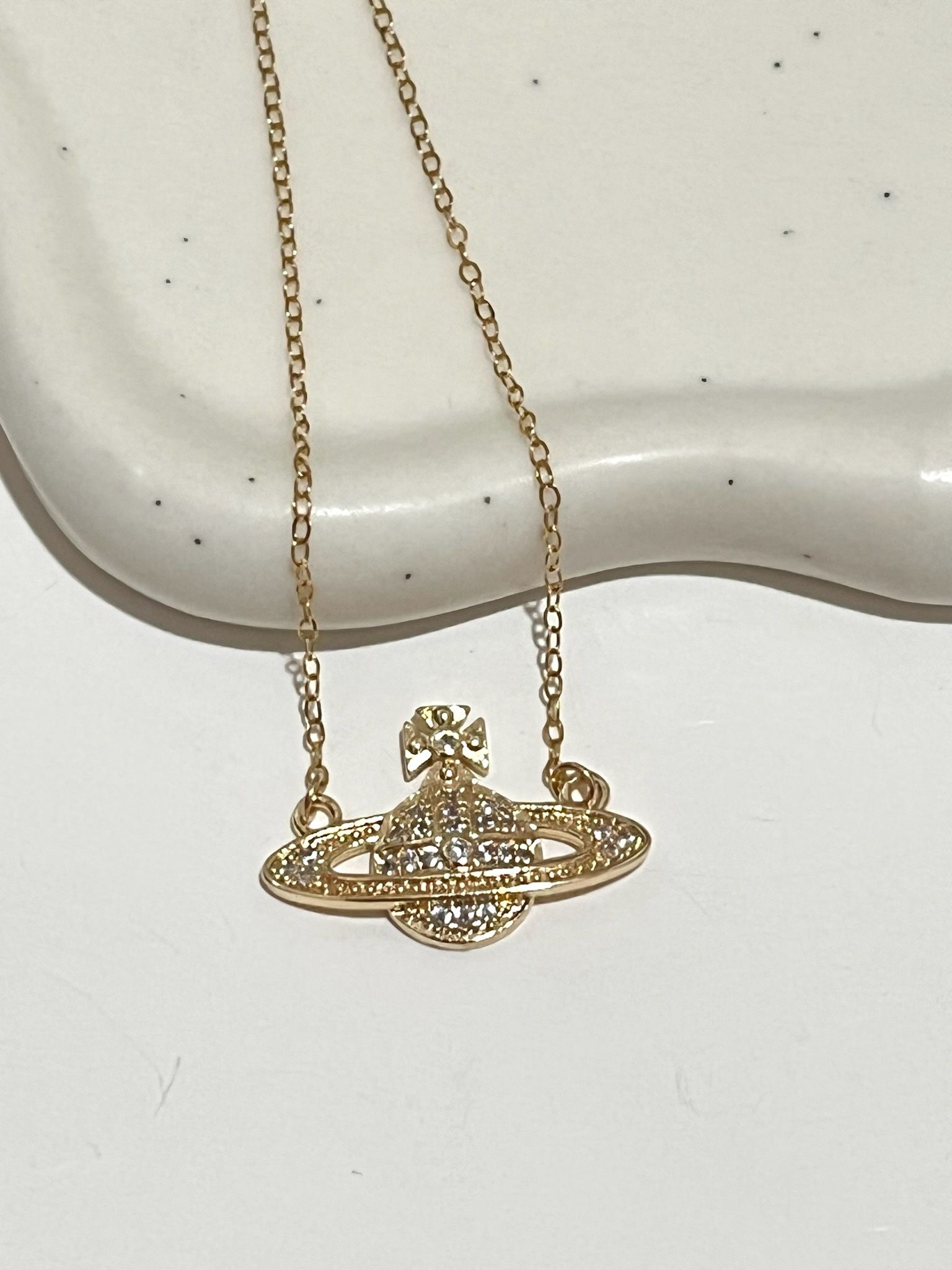 Elegant 14K Gold Filled Necklace With Gold-tone Crystal Orb Pendent Jewelry
