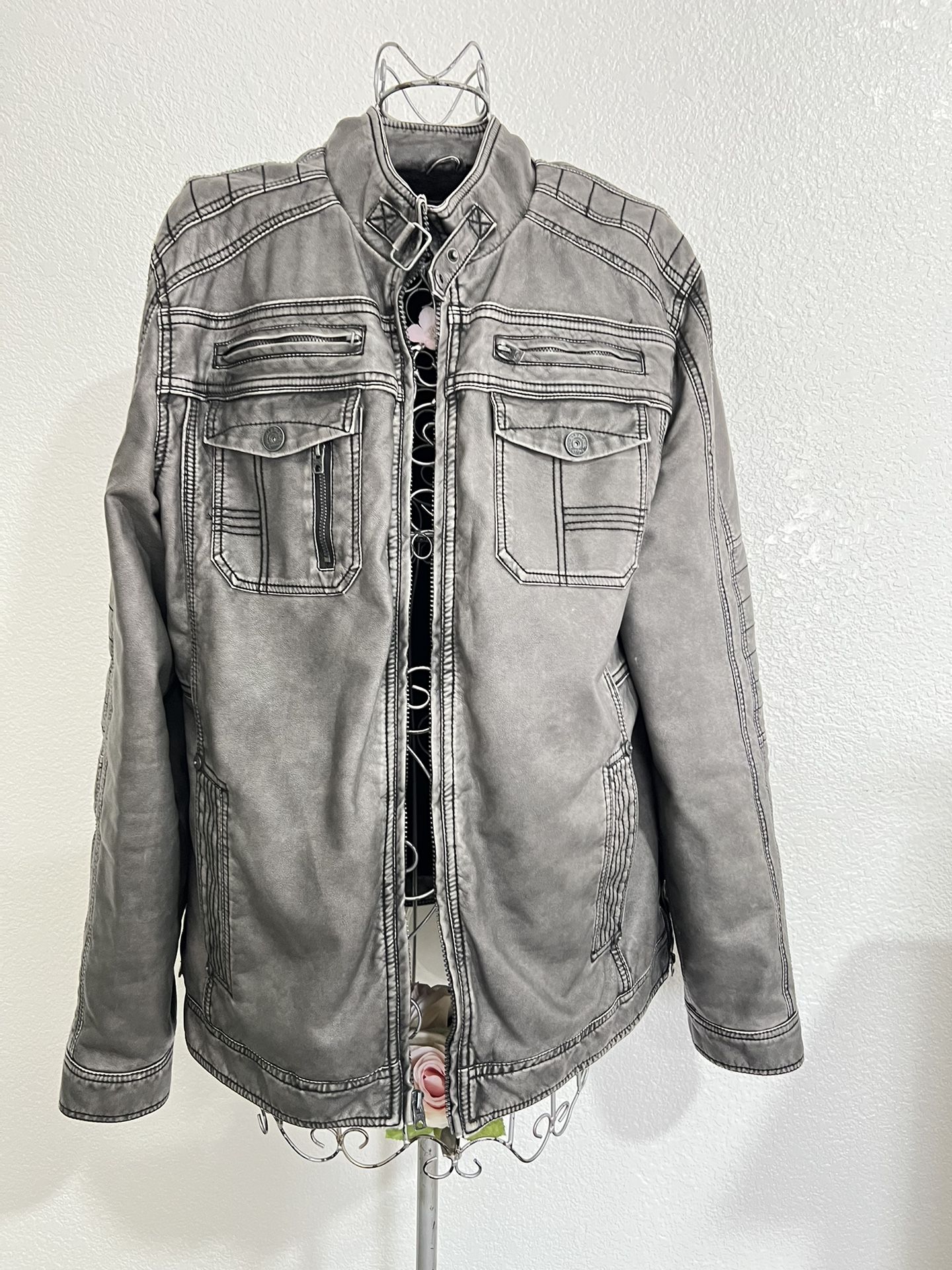 Buckle Black | Men’s Faux Leather Grey color Jacket XL