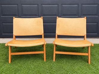 Pair of Handcrafted Leather Sling Lounge Chairs – Mid-Century Modern