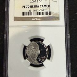 2009 S Perfect Graded Gem Proof Jefferson Nickel Graded By NGC At PR70 1-3