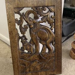 Vintage Hand carved Wood elephant artwork sculpture