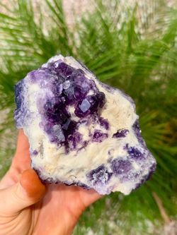 Purple Fluorite Crystal Cluster on Matrix Raw Mineral Specimen