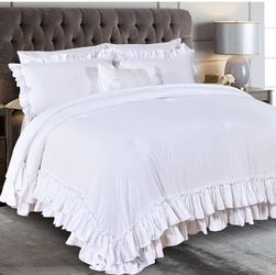 White Ruffled Comforter Set Queen