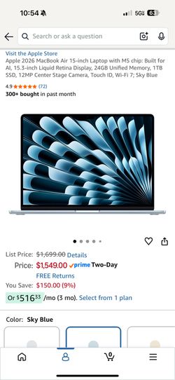 BRAND NEW Apple MacBook Air 15" M5 - 24GB RAM / 1TB SSD - Sky Blue (Factory Sealed)
