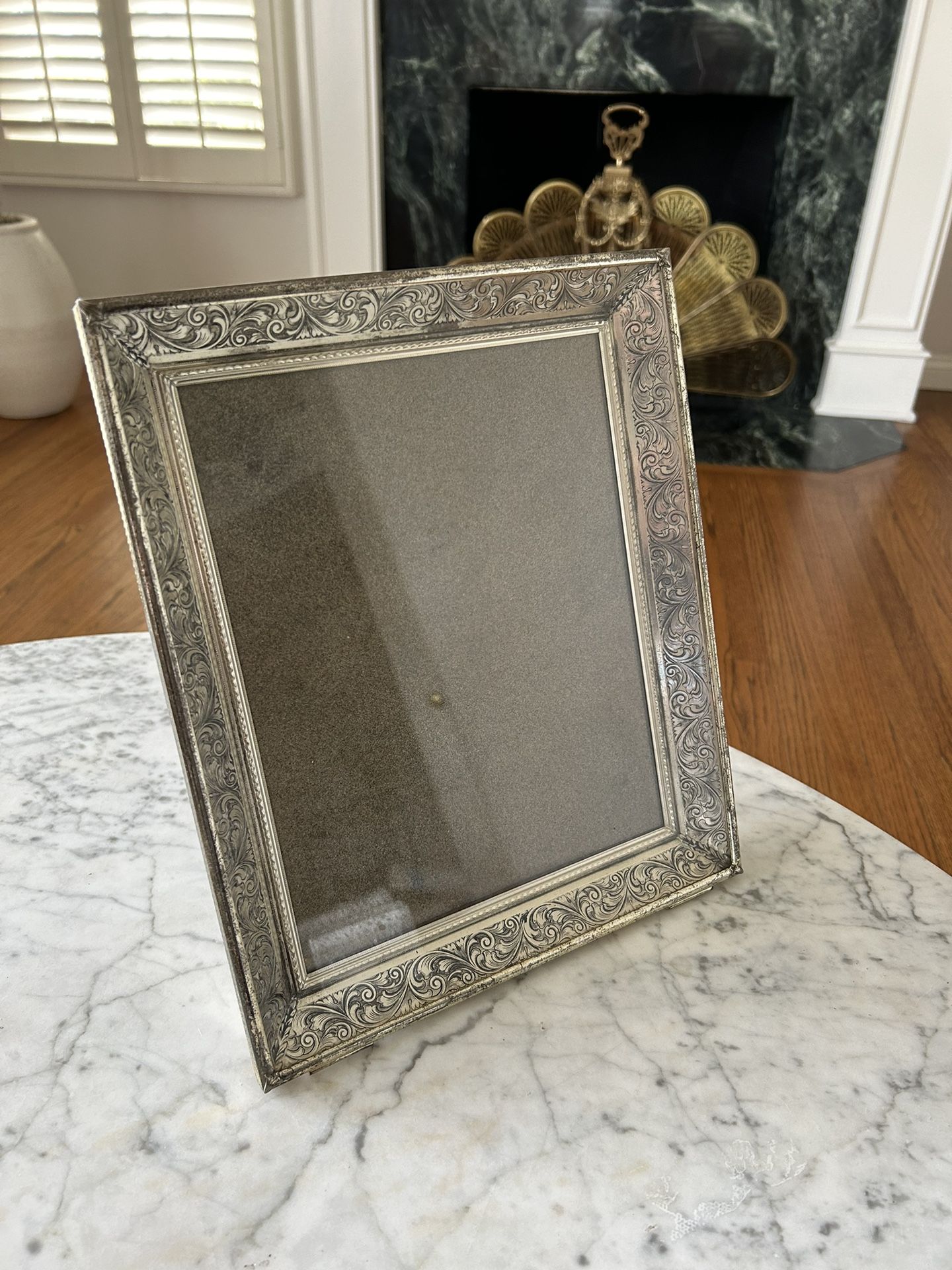 Antique Very Heavy Silver Table Wall Hanging Frame Picture Vintage Rare Collectible Art Holder Glass Finish Antique Filigree Gorgeous Ornate For Artwo