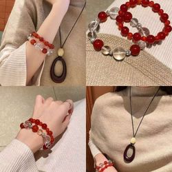 White crystal and red agate bracelet