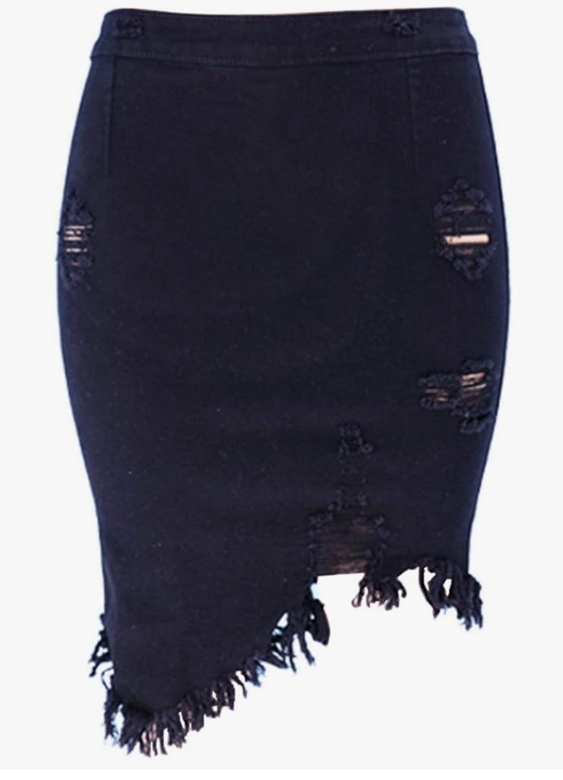Chouyatou Women's Stretchy Irregular Frayed Raw Hem Midi Denim Pencil Skirt