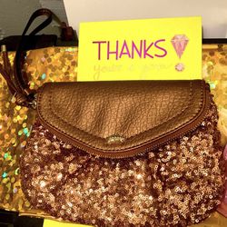 NWOT Juicy Couture Rose Gold/Bronze Sequined Wristlet Handbag