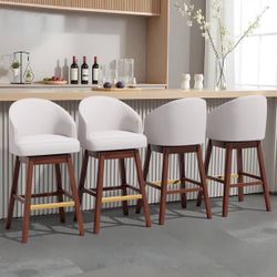 31.9" Bar Height Modern Swivel Bar Stools Upholstered Solid Wood Barstools - Set of 4 - Ivory-White TV
