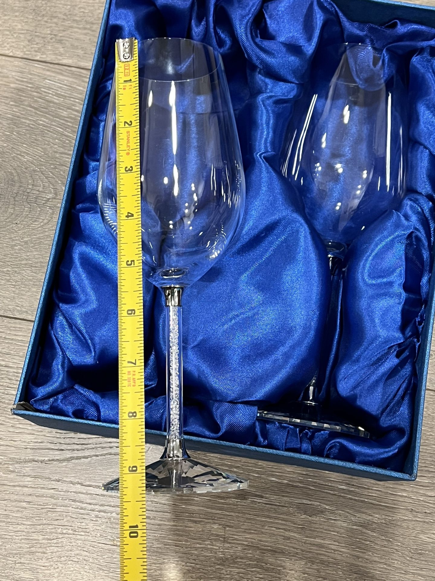 NEW SWAROVSKI CRYSTAL n WINE GLASSES SET OF 2 Gift Wedding