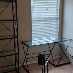 Glass Corner Desk And 6 Tier Shelves