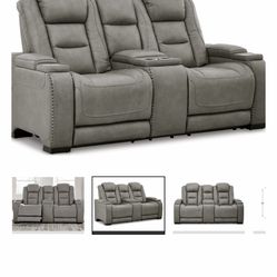 Leather Sofa And Loveseat Electric Recliner Set