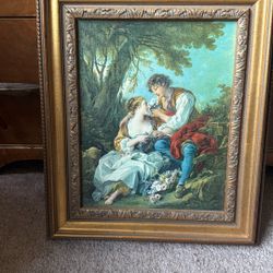 Vintage Rococo Print – Romantic Couple in Garden, Boucher Style