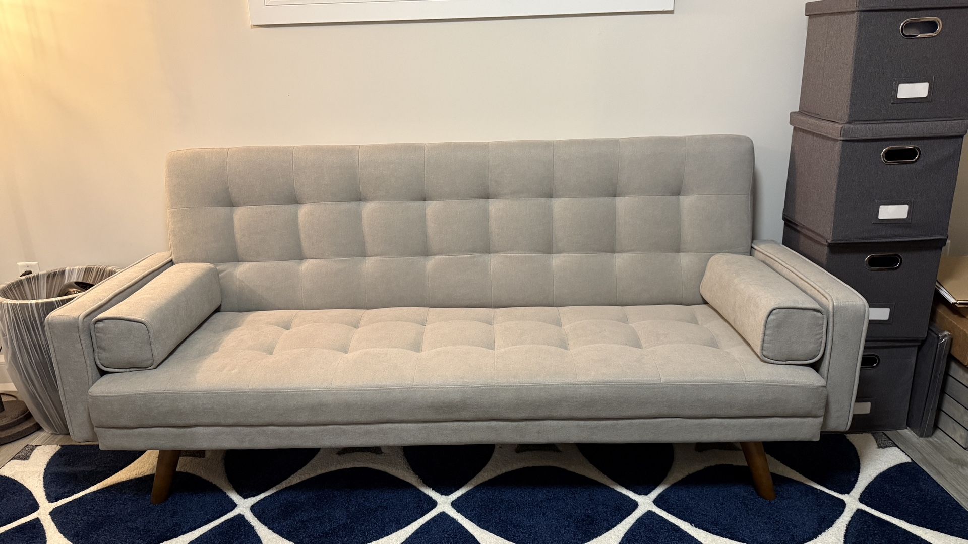 82" Linen Square Arm Sofa Bed - Converts to Twin Bed