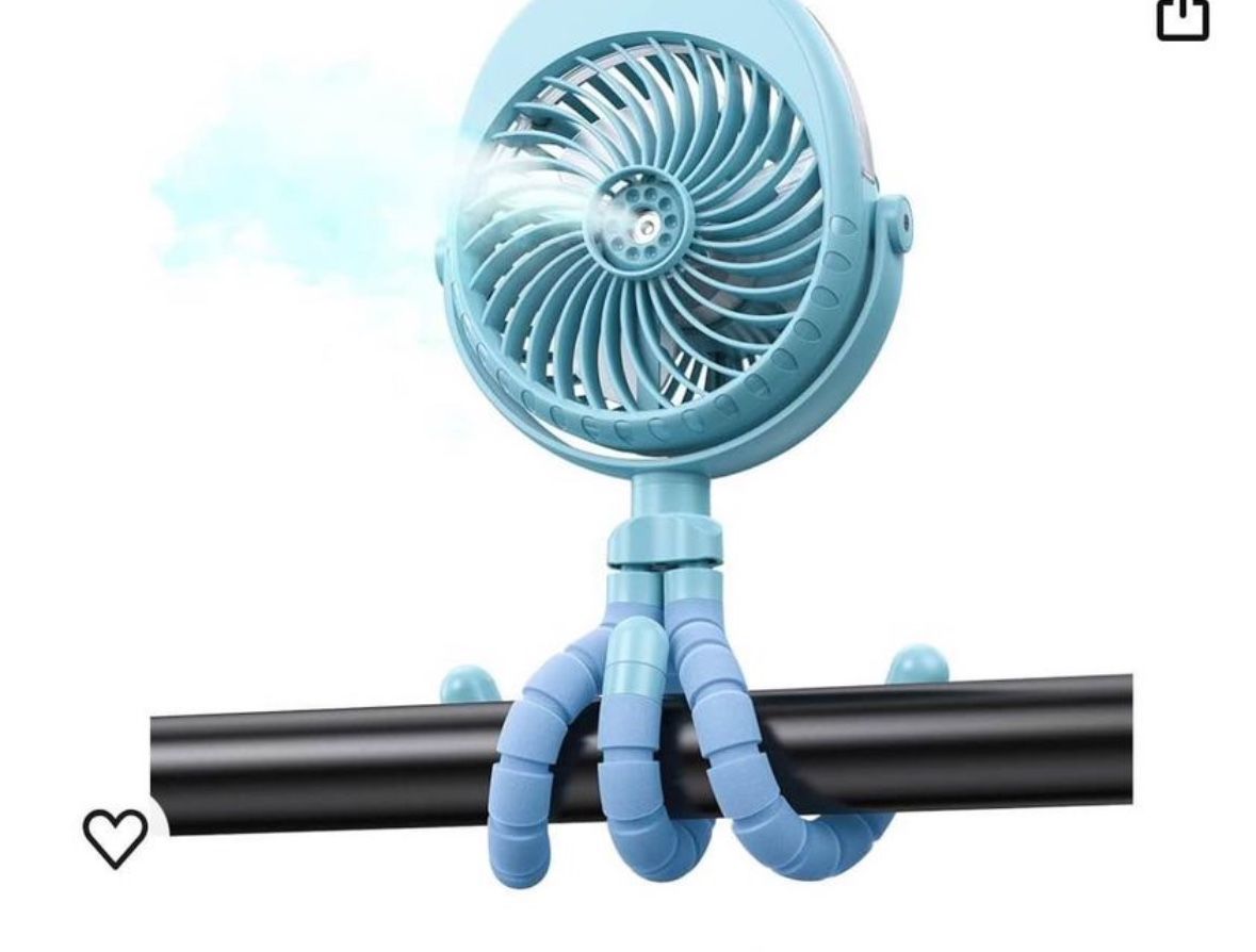 New Portable & Rechargeable Stroller Misting Fan w/ 270° Pivot & Flexible Tripods