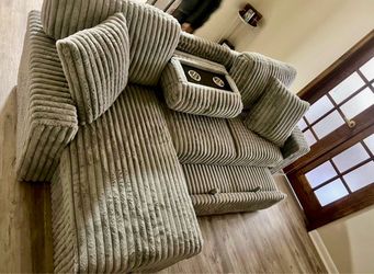 Beige Corduroy Sleeper Sofa Sectional With Storage